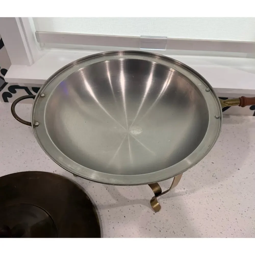 Vintage Brass/Stainless Double Boiler Pan with heating stand